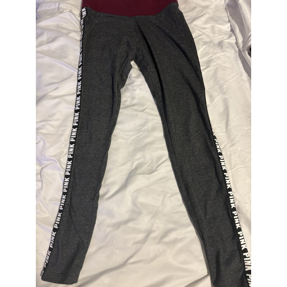 PINK Victoria's Secret Gray Logo High Rise Ankle Yoga Leggings Womens S 259